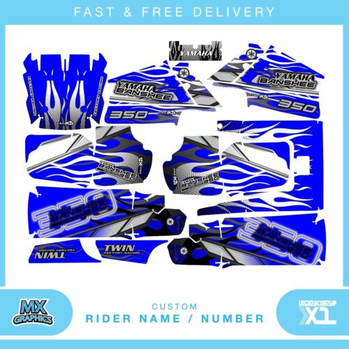 Fits Yamaha Banshee 350 quad graphic stickers decals name & number mx laminate