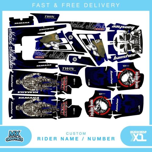 Fits Yamaha Banshee 350 quad graphic stickers decals name & number mx laminate