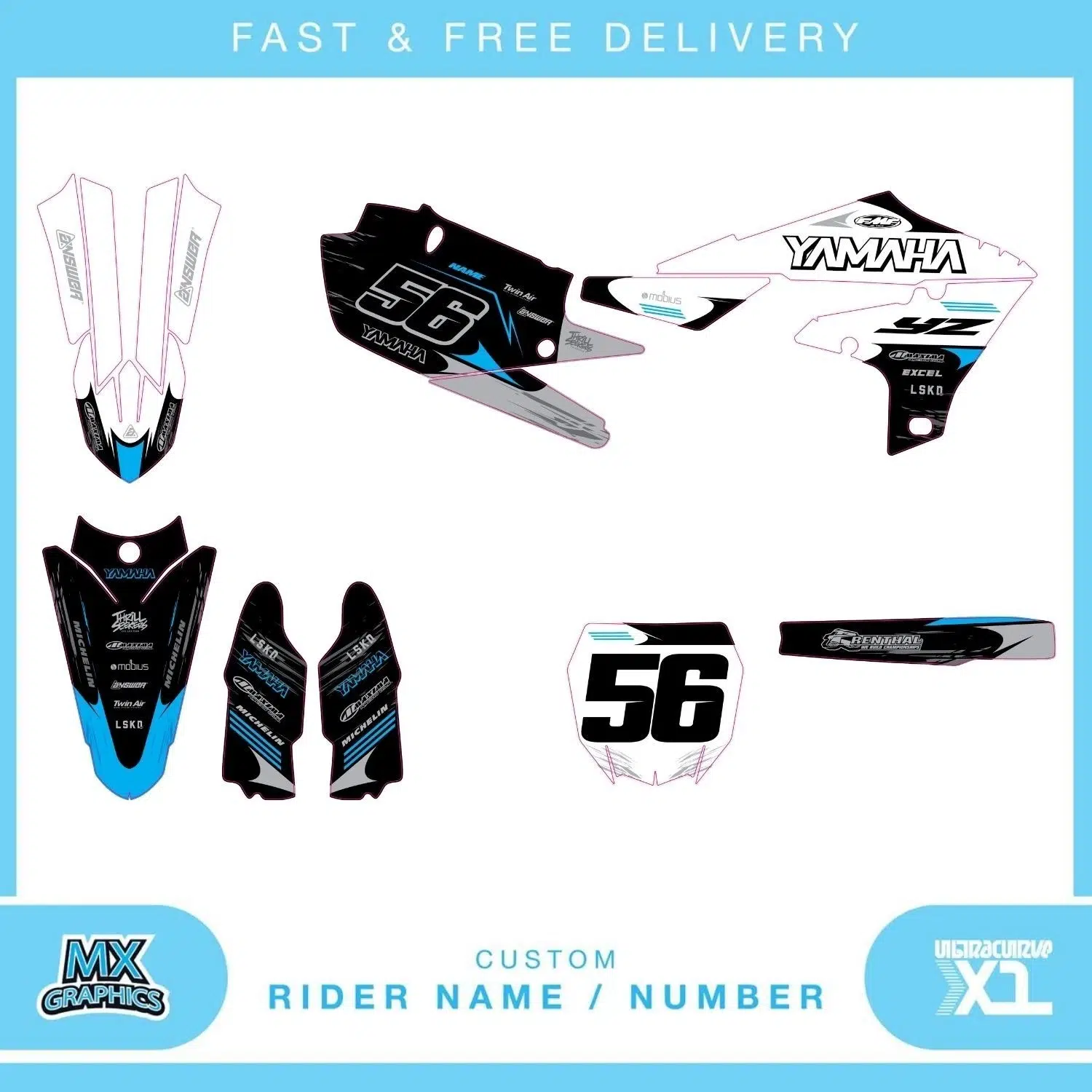 Yamaha YZ YZF 80 85 125 250 450 Graphics Kit
